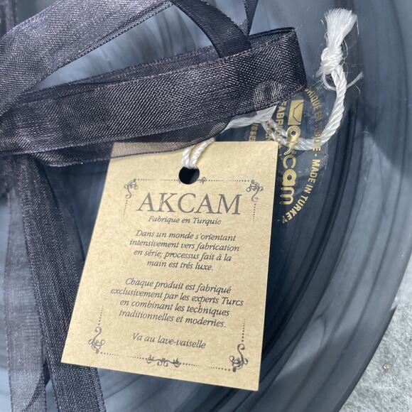 AKCAM Turkish Glass Set of 4 Desert/Salad Plates Black/Gray Smoky Swirl 8.5” NEW - Picture 2 of 5